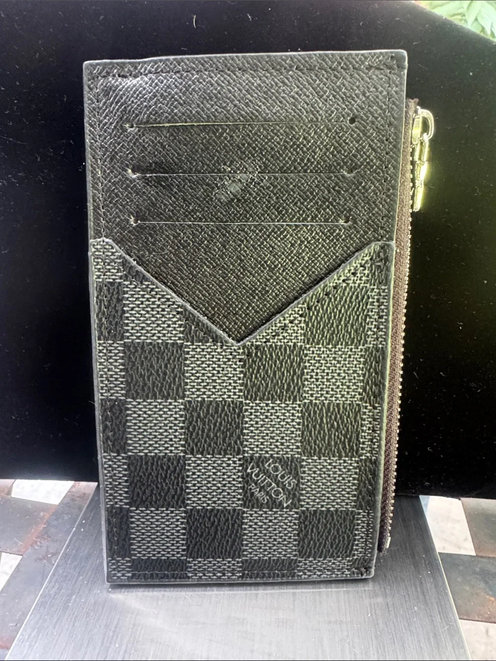 Card holder Black Checkered Zip Card Holder Wallet